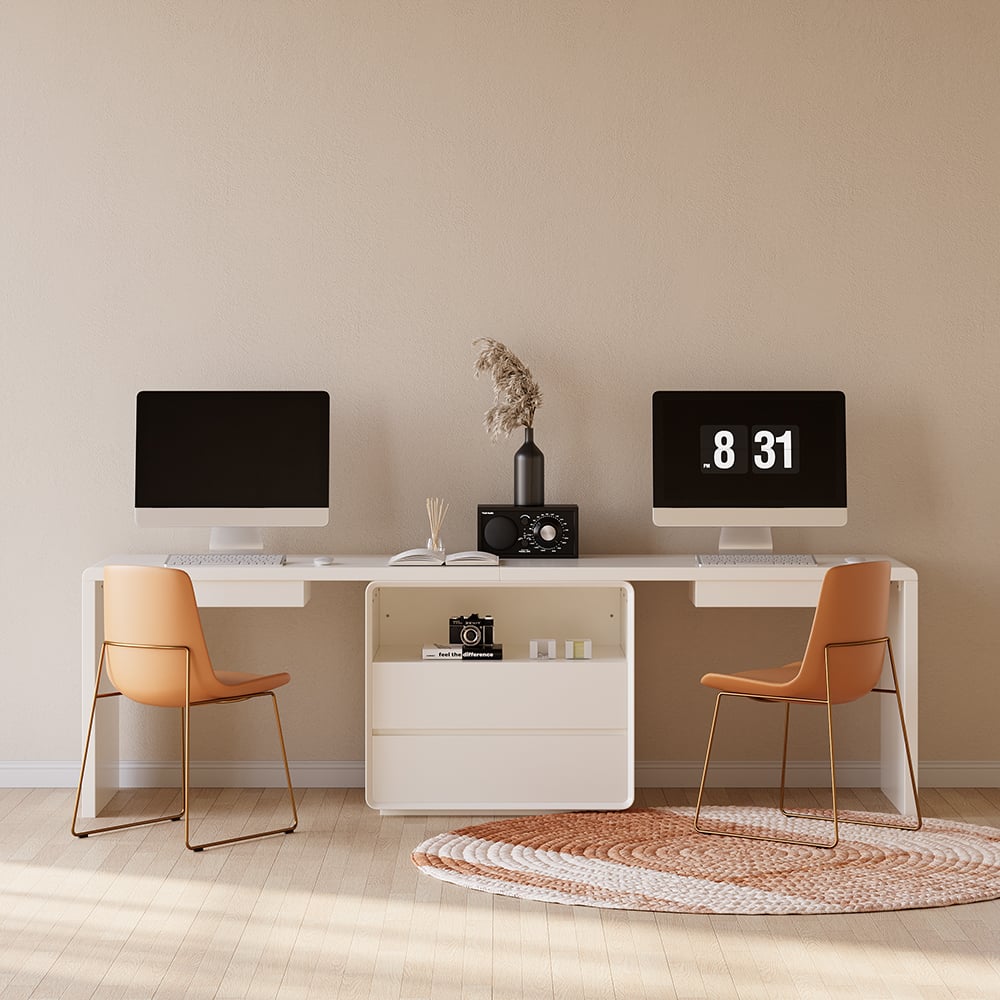 HMR - 94.5" 2-Person Double Desk Modern Retangular Office Desk 4 Drawers & 1 Cabinet