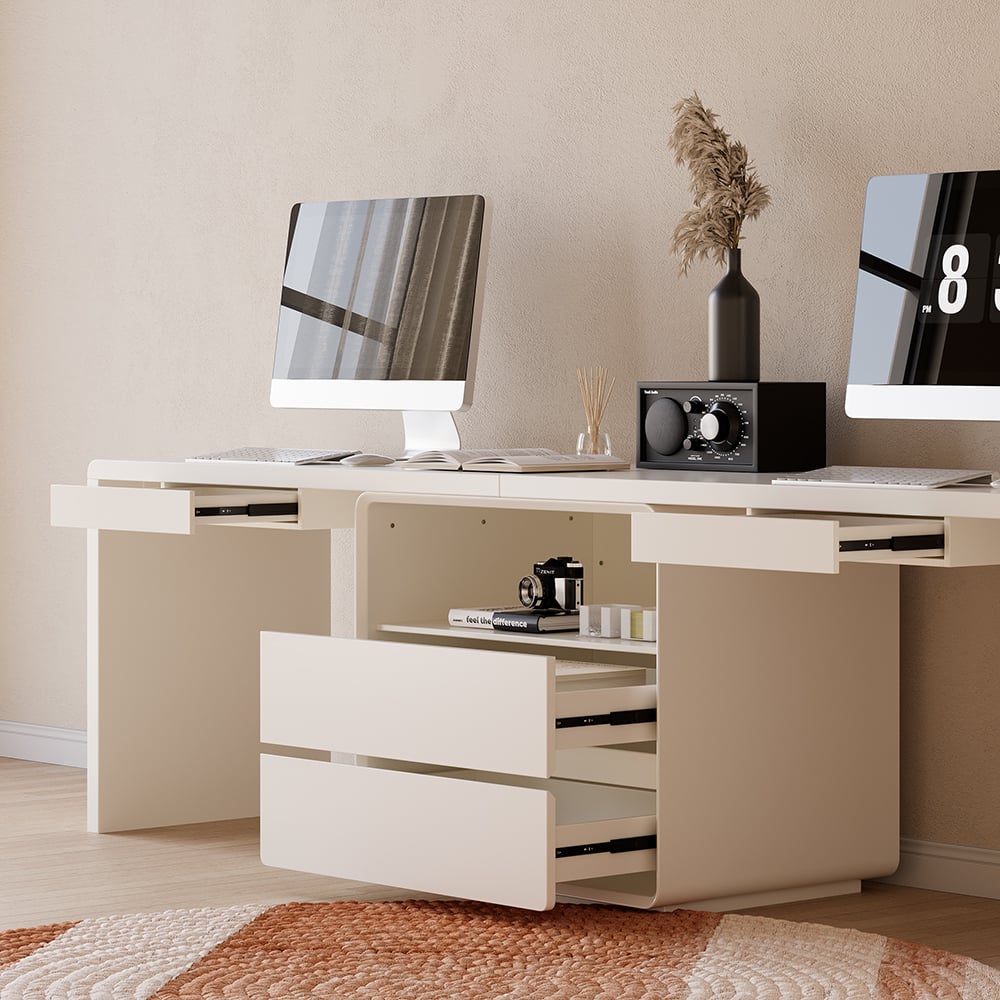 HMR - 94.5" 2-Person Double Desk Modern Retangular Office Desk 4 Drawers & 1 Cabinet