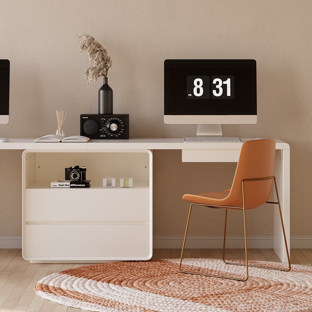 HMR - 94.5" 2-Person Double Desk Modern Retangular Office Desk 4 Drawers & 1 Cabinet