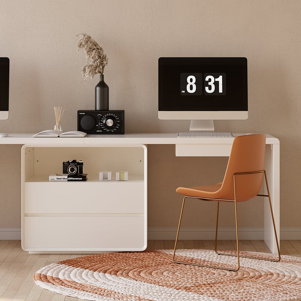 HMR - 94.5" 2-Person Double Desk Modern Retangular Office Desk 4 Drawers & 1 Cabinet