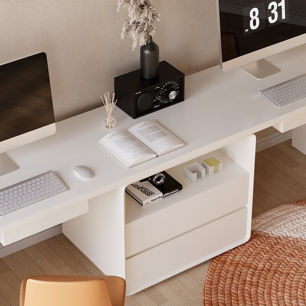 HMR - 94.5" 2-Person Double Desk Modern Retangular Office Desk 4 Drawers & 1 Cabinet