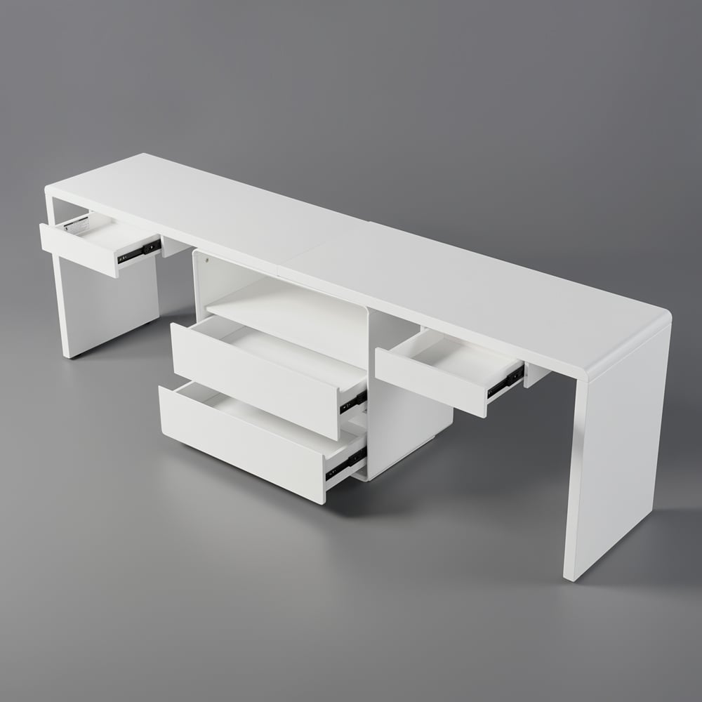 HMR - 94.5" 2-Person Double Desk Modern Retangular Office Desk 4 Drawers & 1 Cabinet