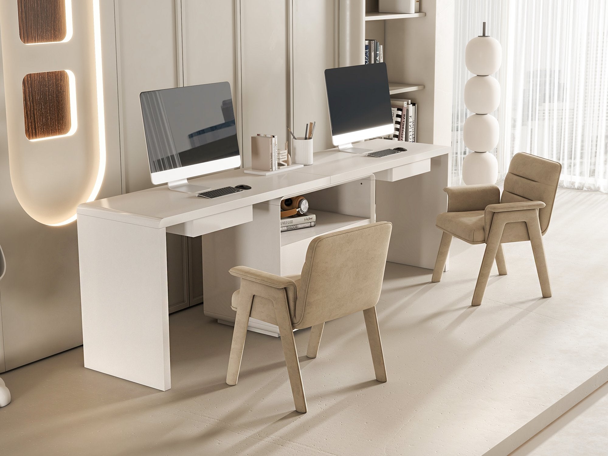 HMR - 94.5" 2-Person Double Desk Modern Retangular Office Desk 4 Drawers & 1 Cabinet