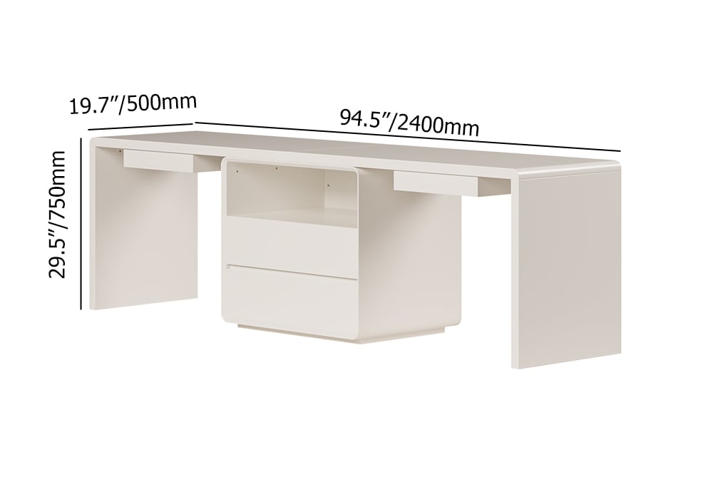 HMR - 94.5" 2-Person Double Desk Modern Retangular Office Desk 4 Drawers & 1 Cabinet
