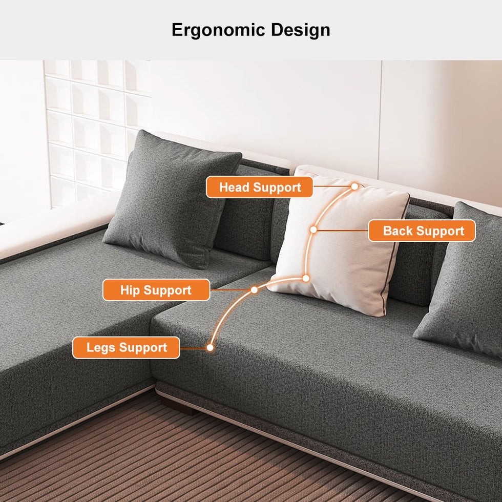 HMR - Doart 108.3" Cotton & Linen Convertible Sleeper Sofa Modular Corner L-Shaped 4-Seater