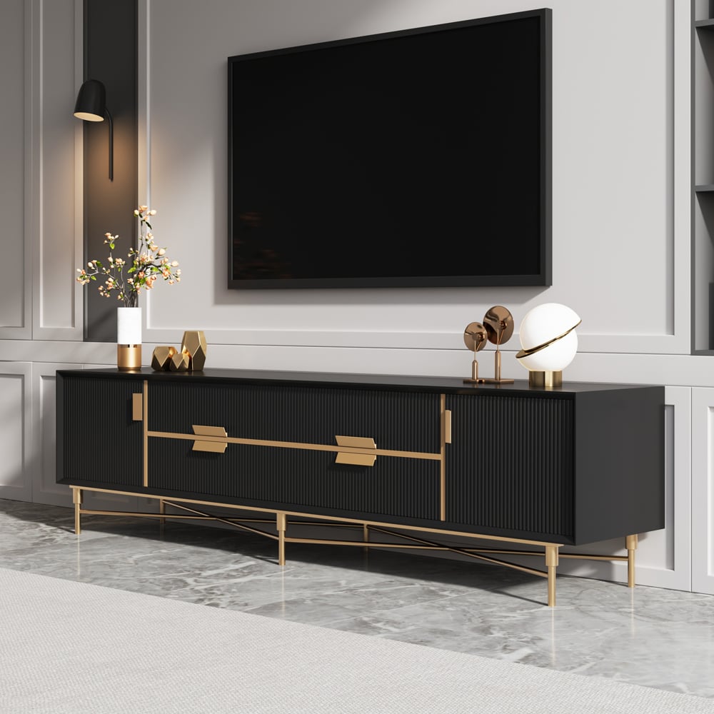 HMR - Modern Rectangle TV Stand Media Console for 85" TVs with 4 Drawers & Doors MDF