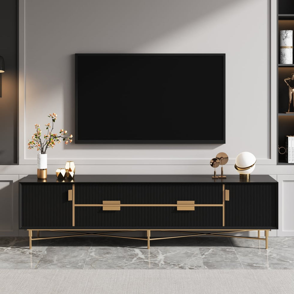 HMR - Modern Rectangle TV Stand Media Console for 85" TVs with 4 Drawers & Doors MDF
