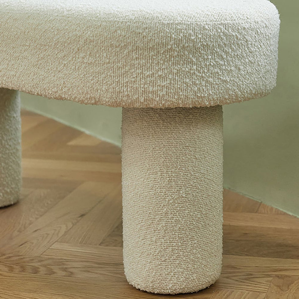 HMR - Modern White Bedroom Bench Boucle Tufted Long Bench with 4 Legs