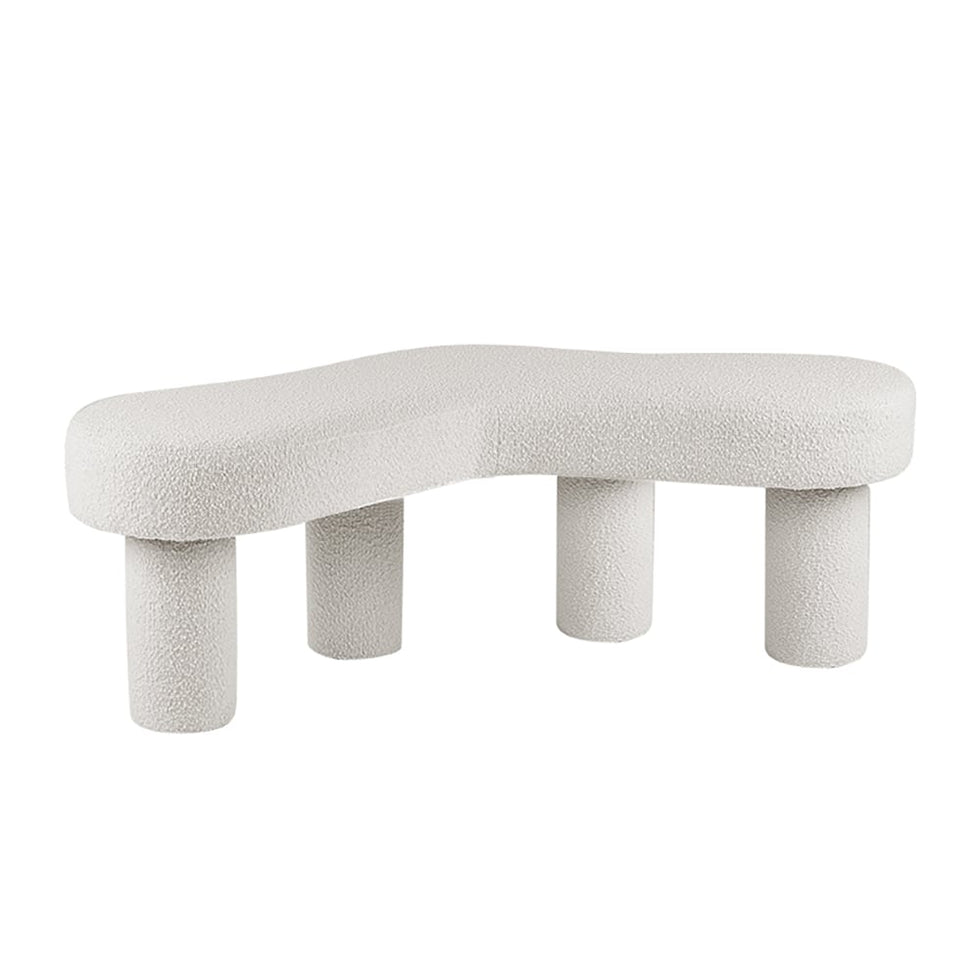HMR - Modern White Bedroom Bench Boucle Tufted Long Bench with 4 Legs