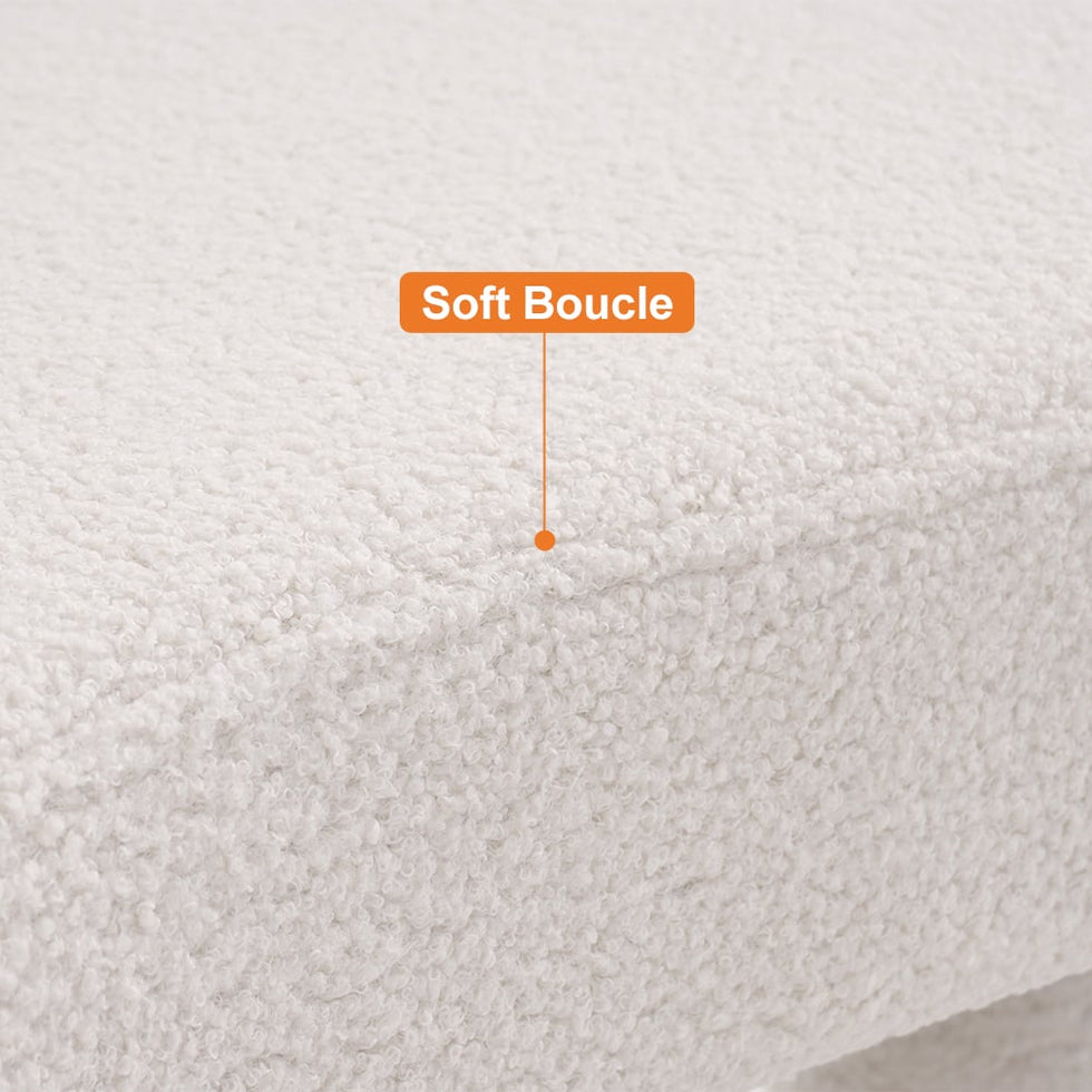 HMR - Modern White Bedroom Bench Boucle Tufted Long Bench with 4 Legs