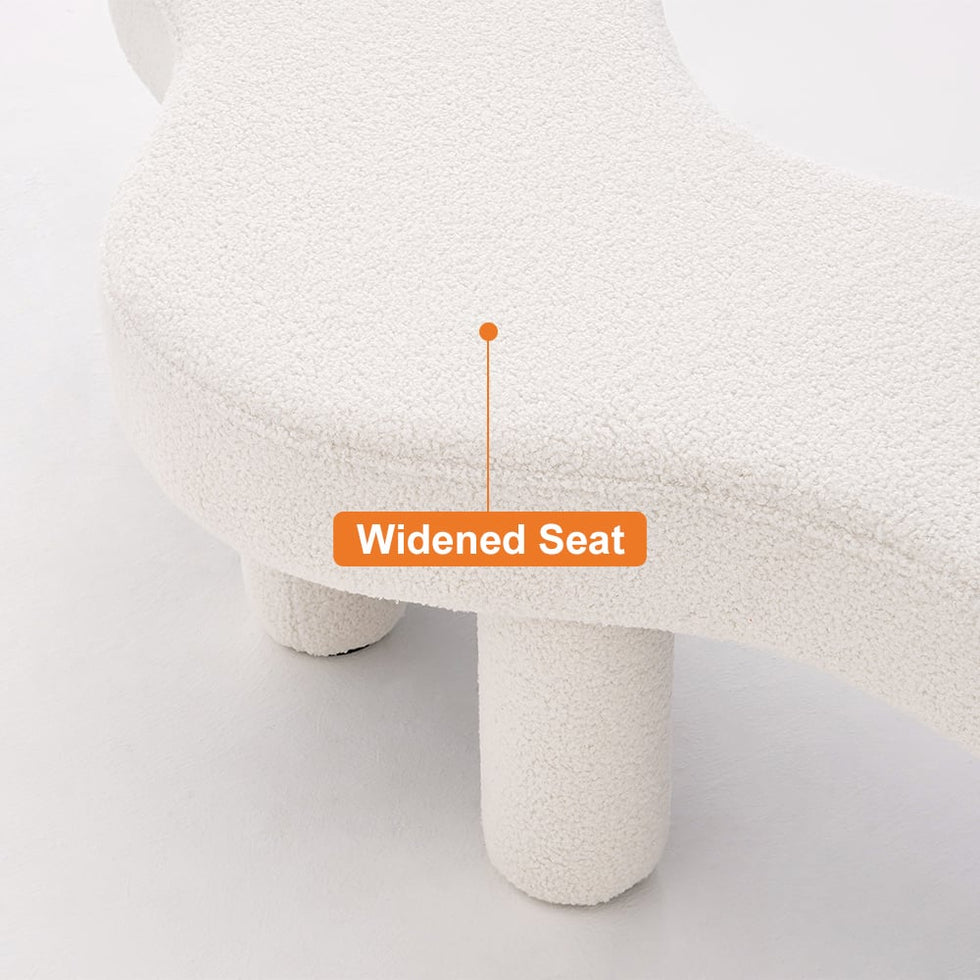 HMR - Modern White Bedroom Bench Boucle Tufted Long Bench with 4 Legs