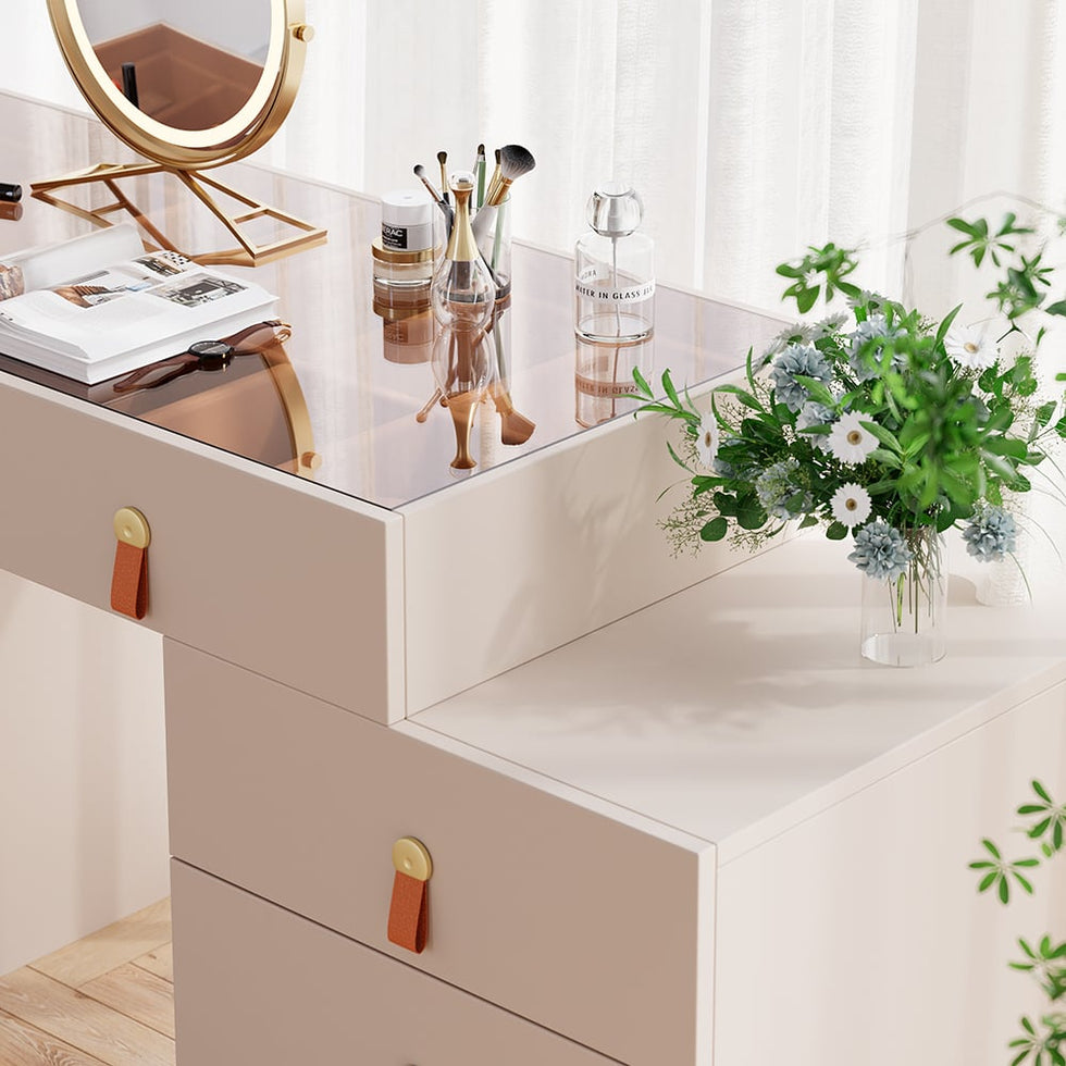 HMR - Chanor Modern Champagne Retractable Makeup Vanity Closet Island with Jewelry Storage
