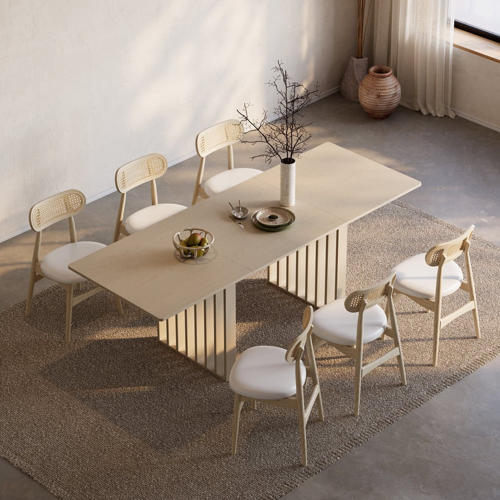 HMR - Dining Set 55"-87" Japandi Extendable Dining Table Whitewash