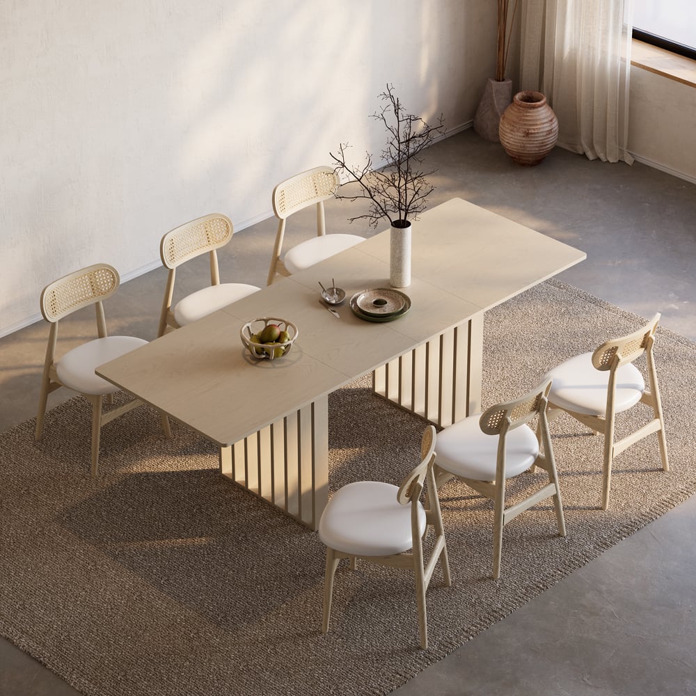 HMR - Dining Set 55"-87" Japandi Extendable Dining Table Whitewash