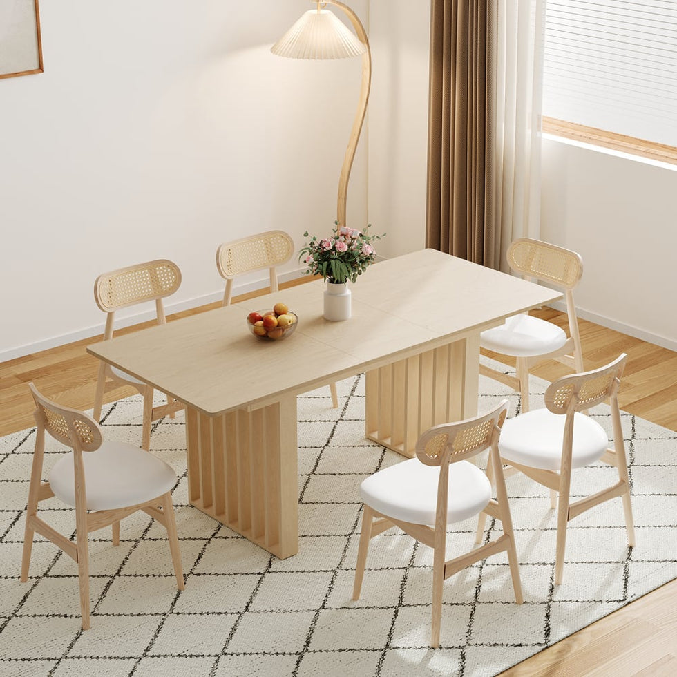 HMR - Dining Set 55"-87" Japandi Extendable Dining Table Whitewash