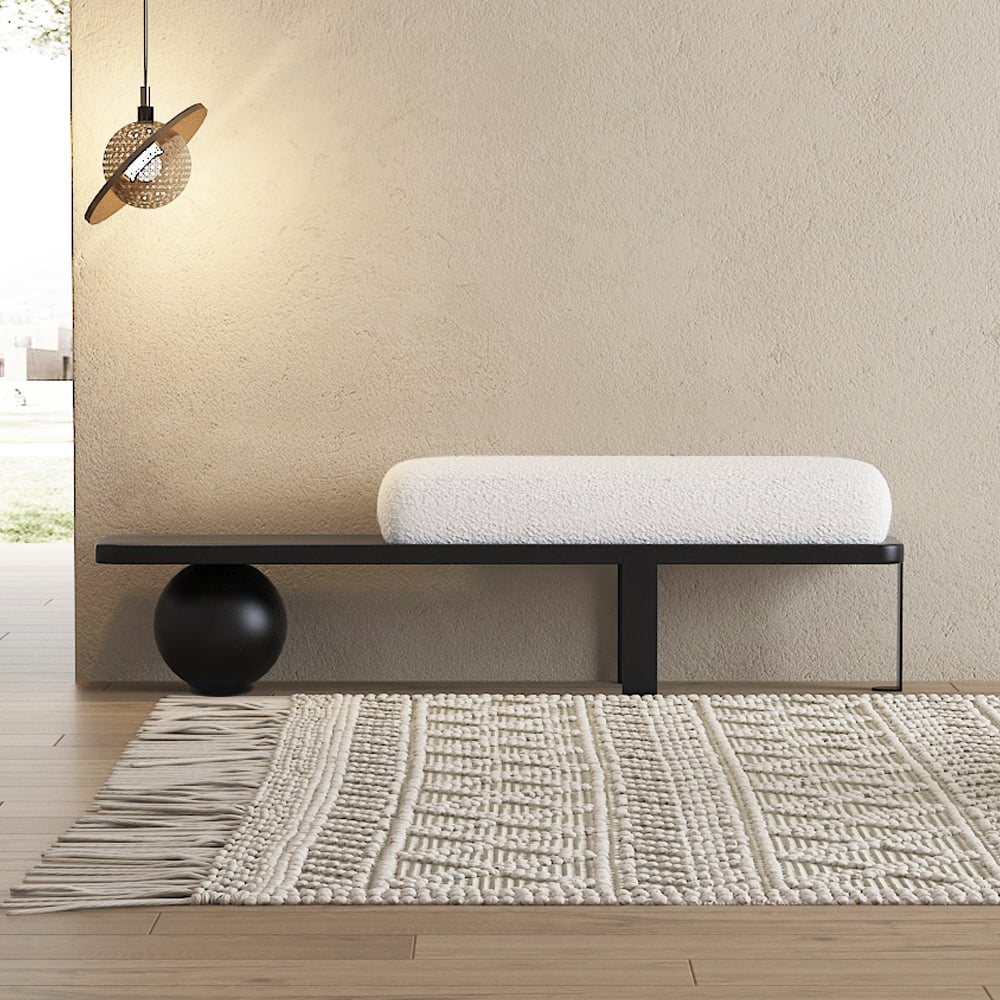 HMR - Wooden Entryway Bench Fleece Upholstered with Abstract Metal Legs