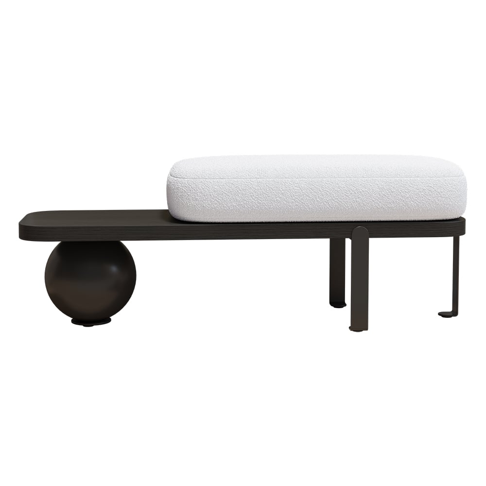 HMR - Wooden Entryway Bench Fleece Upholstered with Abstract Metal Legs