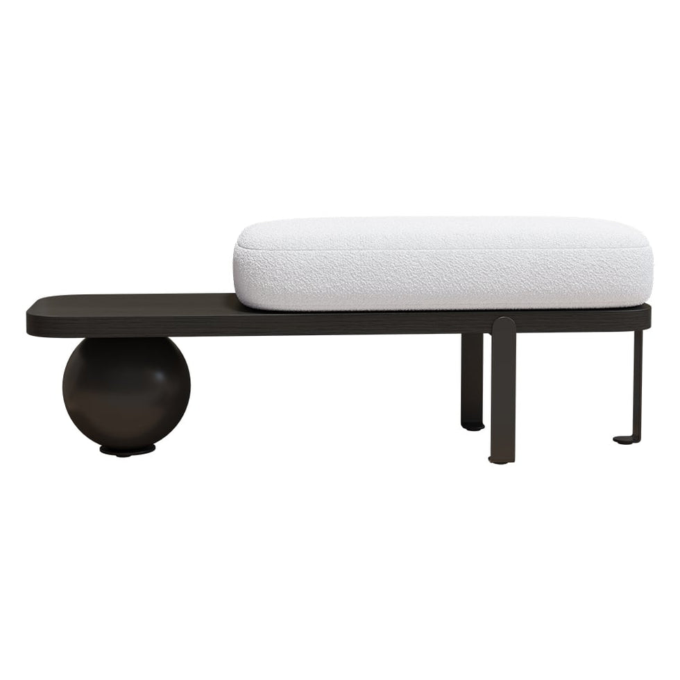 HMR - Wooden Entryway Bench Fleece Upholstered with Abstract Metal Legs