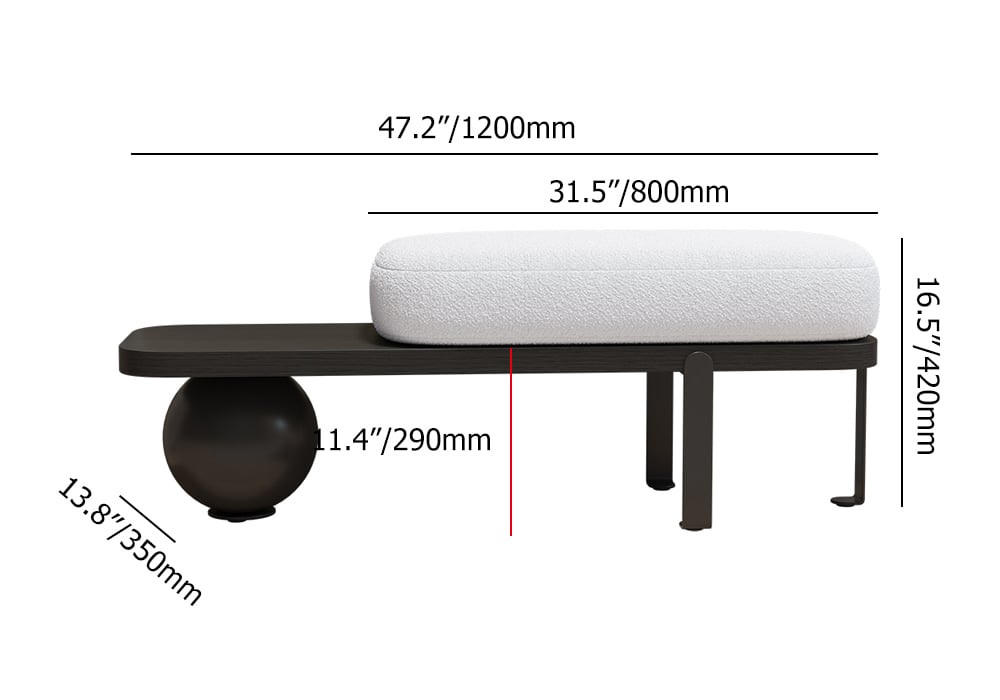 HMR - Wooden Entryway Bench Fleece Upholstered with Abstract Metal Legs
