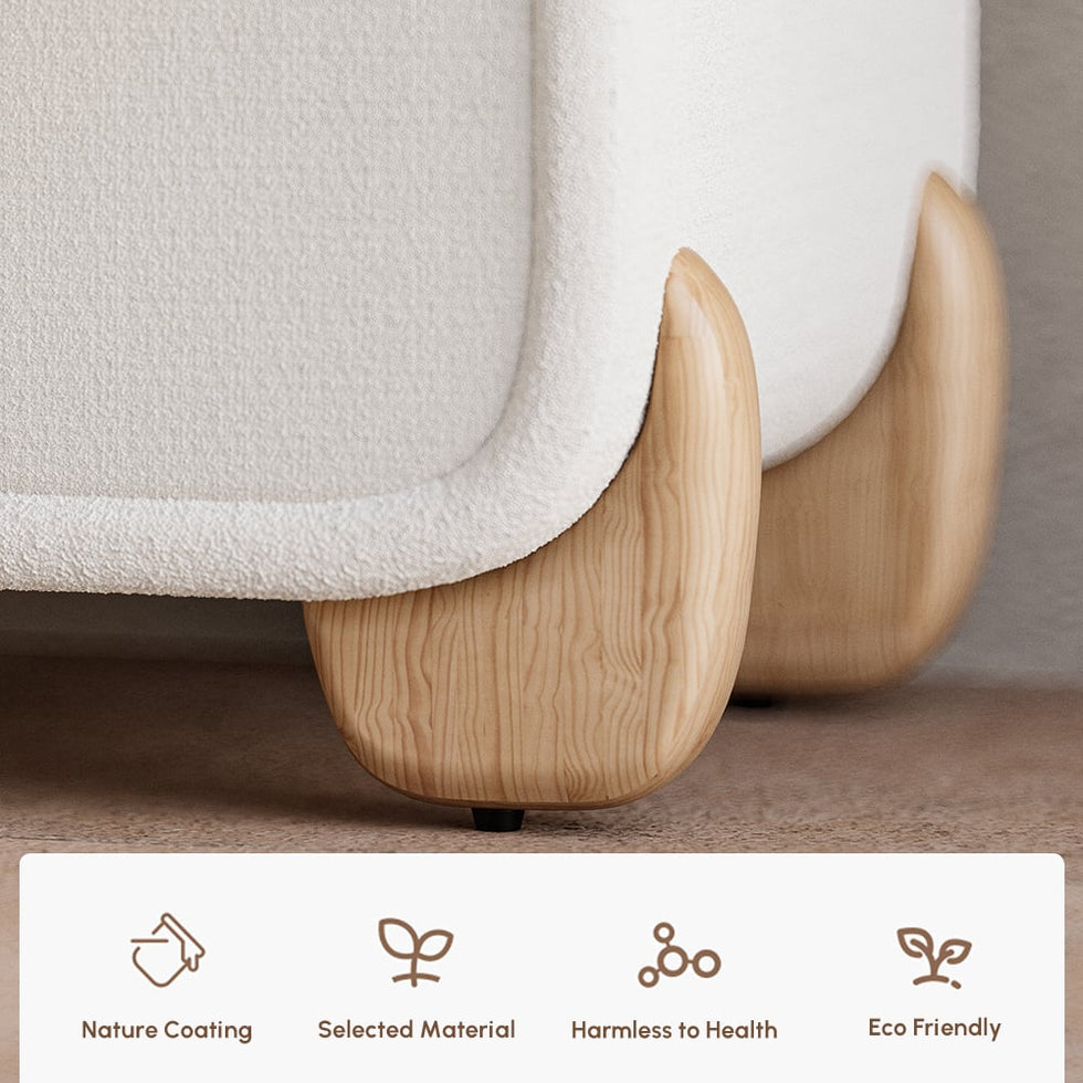 HMR - Curva 2-Drawer Smart Boucle Nightstand with Wood Legs