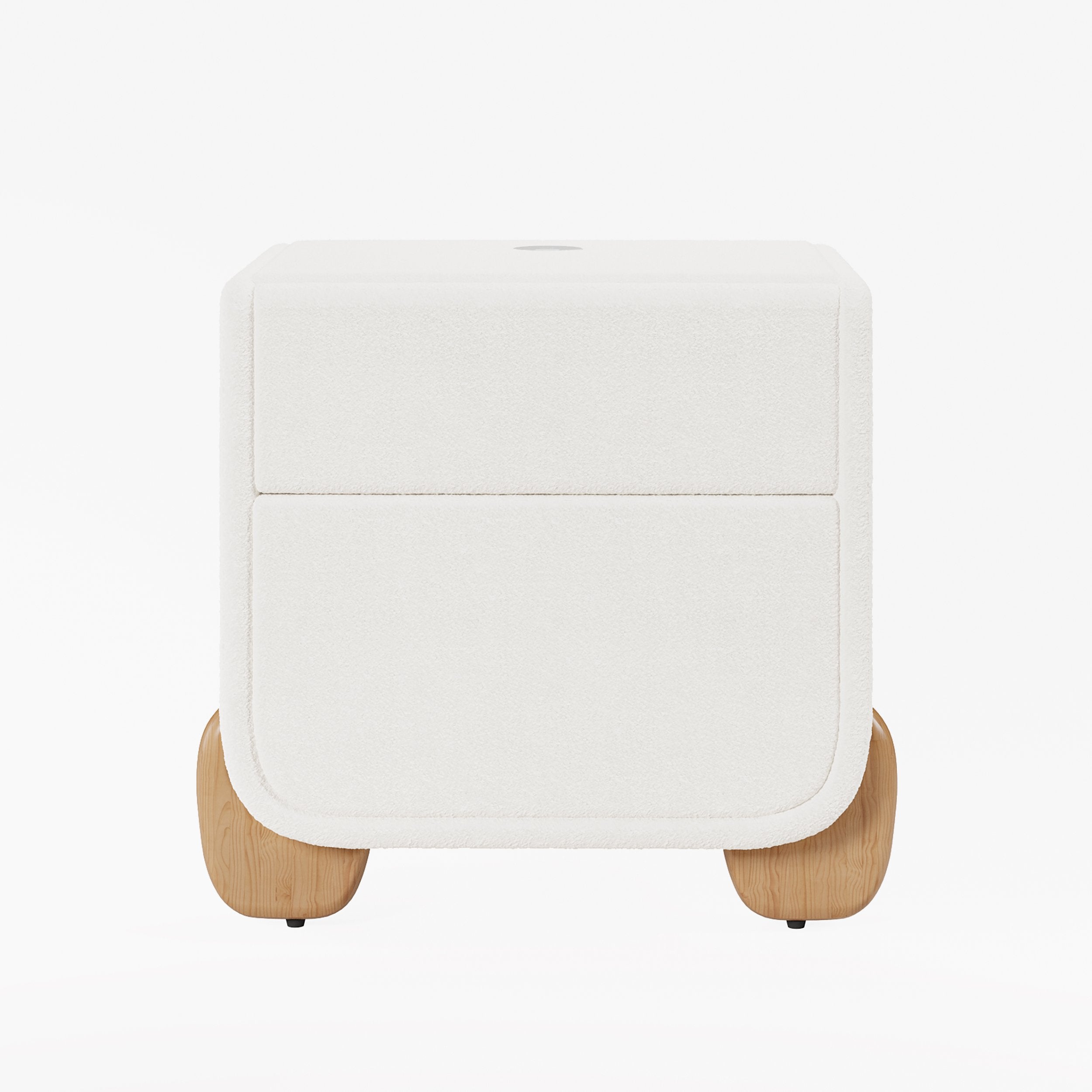 HMR - Curva 2-Drawer Smart Boucle Nightstand with Wood Legs