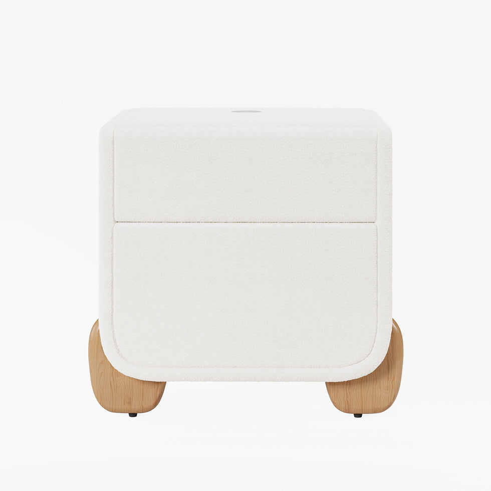 HMR - Curva 2-Drawer Smart Boucle Nightstand with Wood Legs