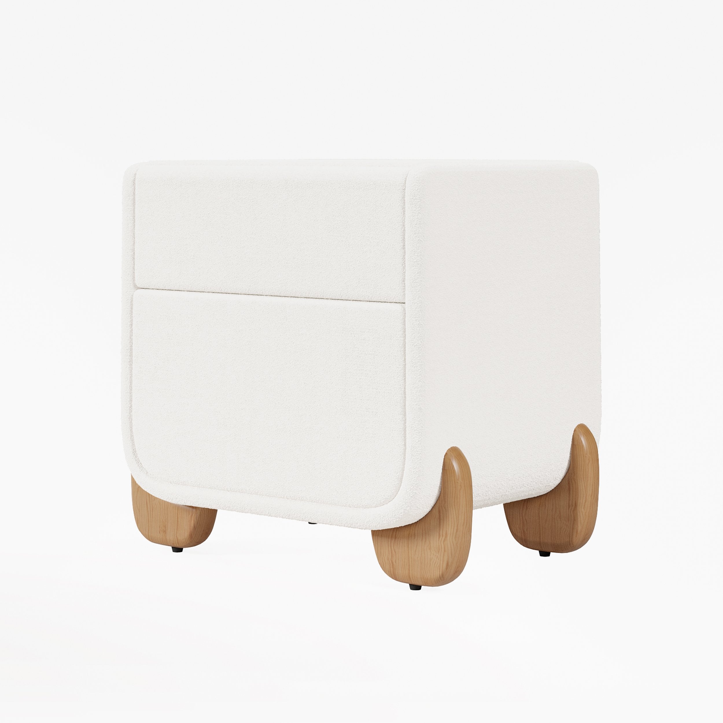 HMR - Curva 2-Drawer Smart Boucle Nightstand with Wood Legs