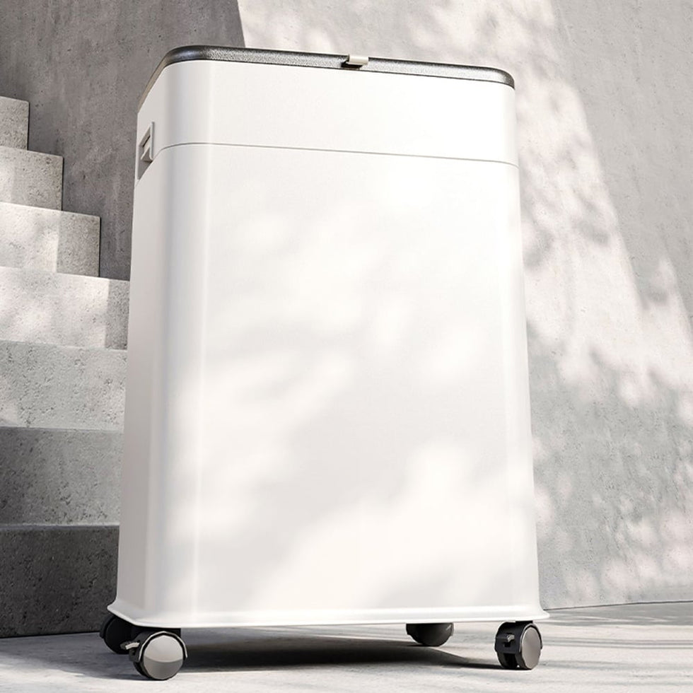 HMR - White Liftable Kitchen Trash Can Rolling Garbage Bin With Cover