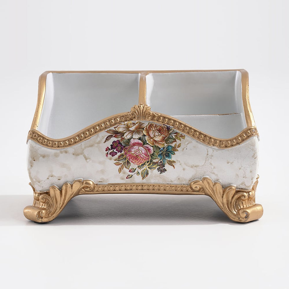 HMR - Retro European Style Golden 3 Compartment Remote Control Storage Box Desktop Storage Box