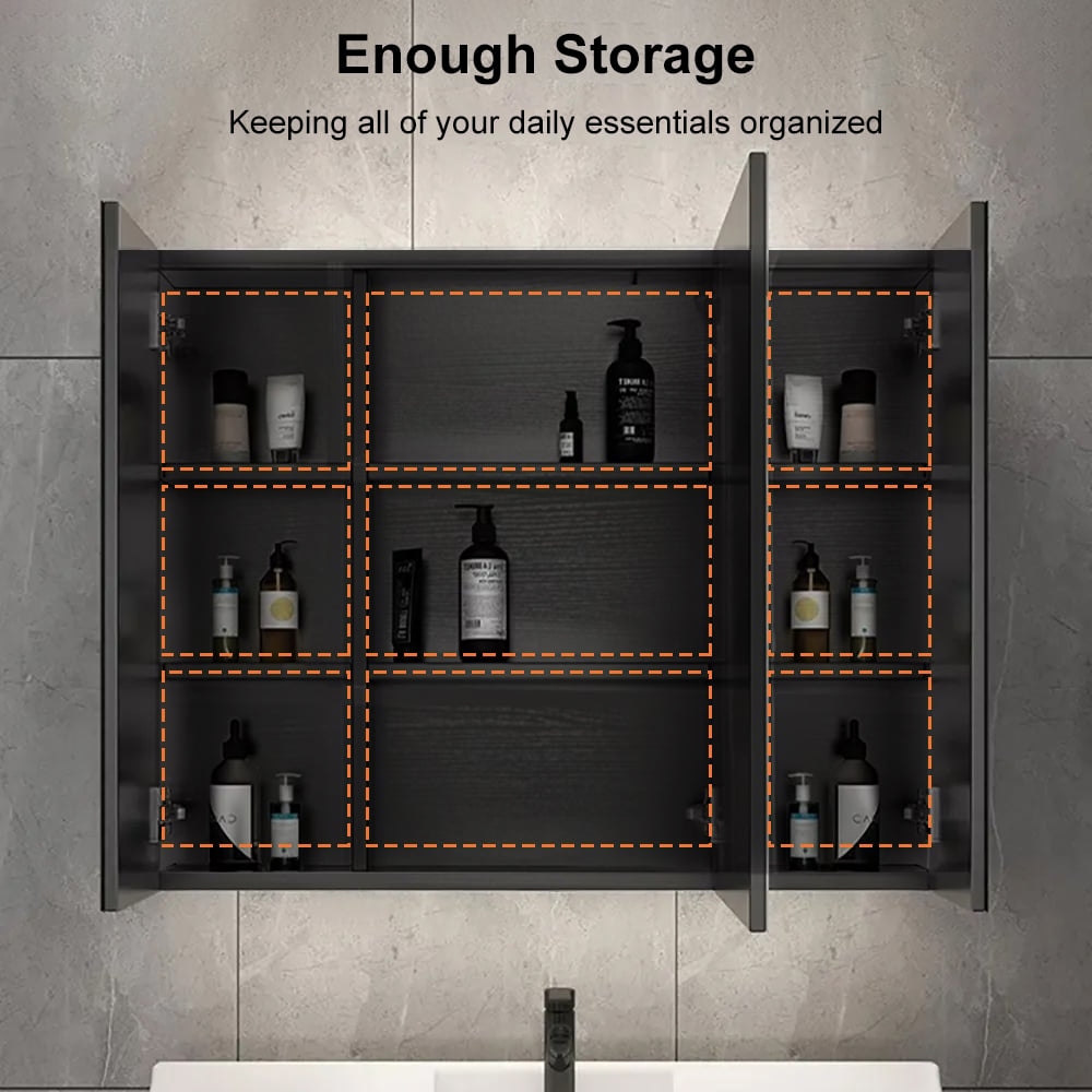 HMR - 32" Modern Wall-mounted LED Lighted Bathroom Medicine Cabinet Vanity Mirror with Storage