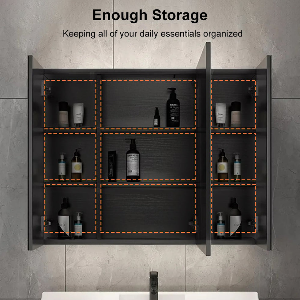 HMR - 32" Modern Wall-mounted LED Lighted Bathroom Medicine Cabinet Vanity Mirror with Storage