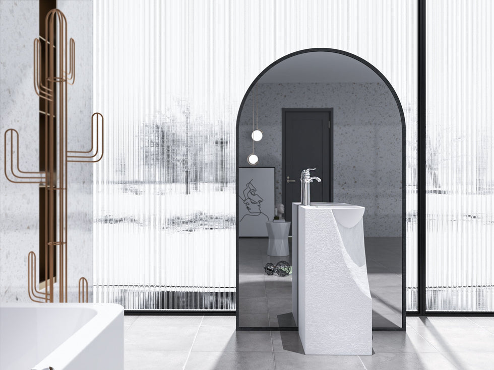 HMR - 34" Tall Japandi Stone Resin Pedestal Bathroom Sink Farmhouse Freestanding Sink