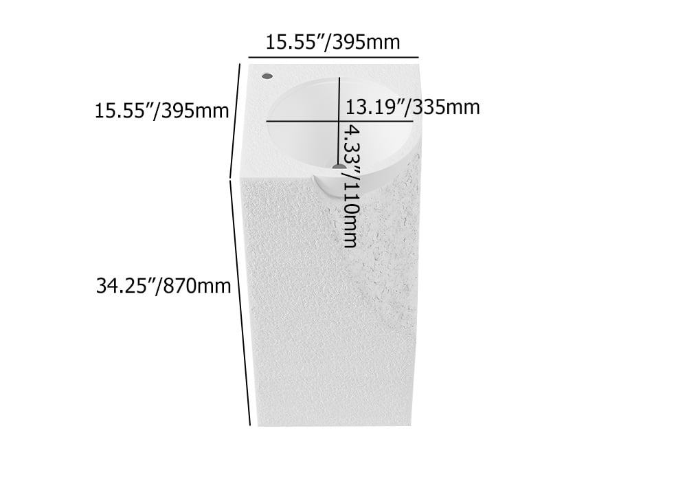 HMR - 34" Tall Japandi Stone Resin Pedestal Bathroom Sink Farmhouse Freestanding Sink