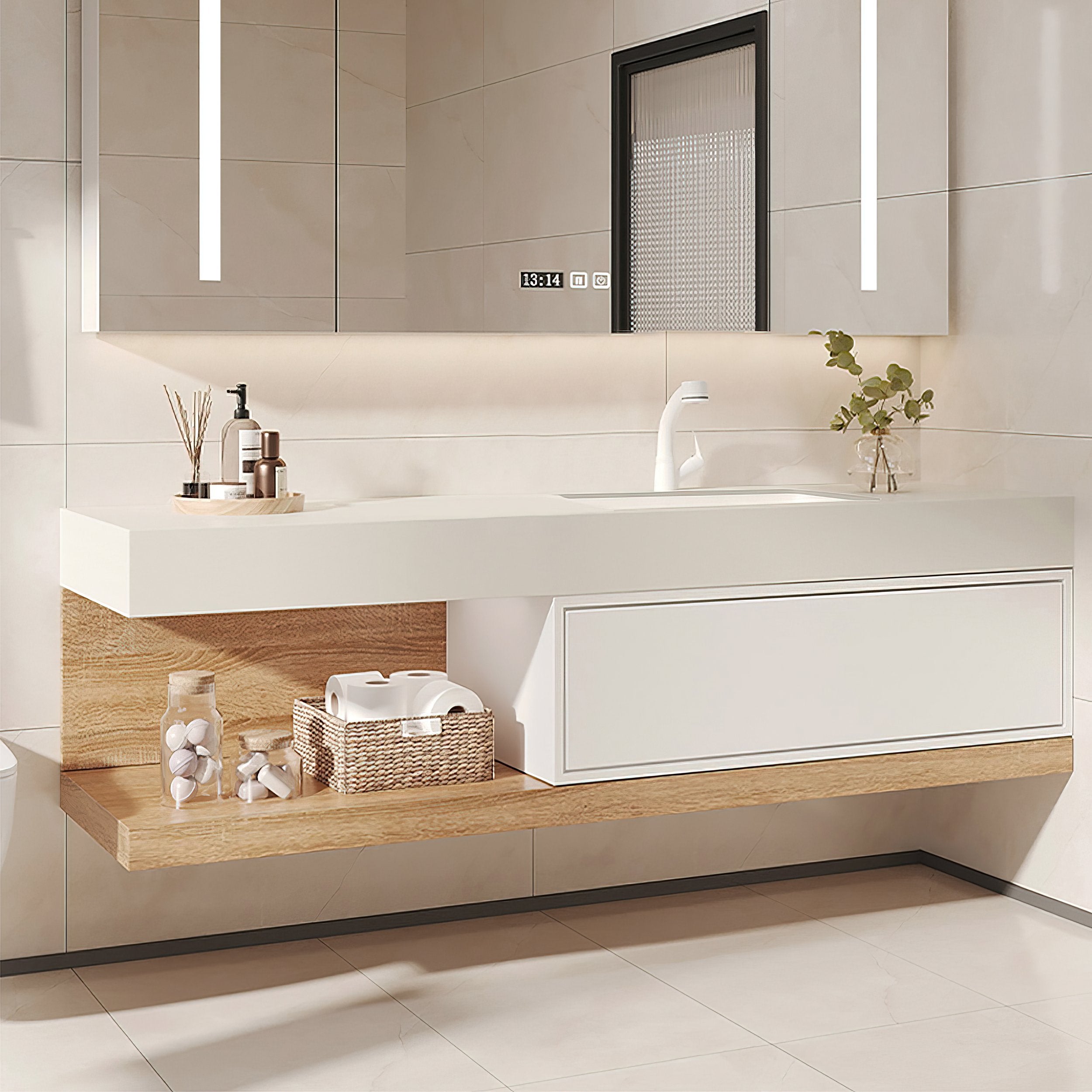 HMR - 59" Modern Floating Bathroom Vanity Set with Sink