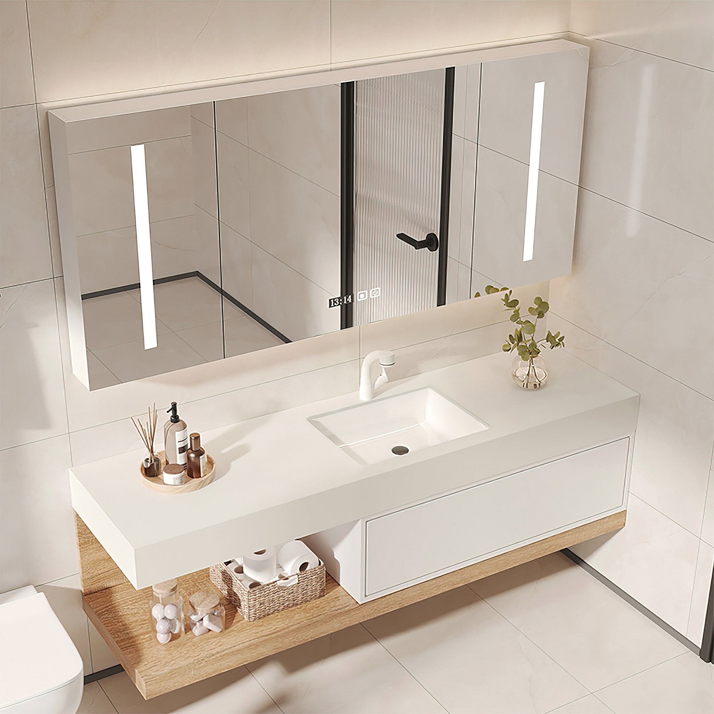 HMR - 59" Modern Floating Bathroom Vanity Set with Sink