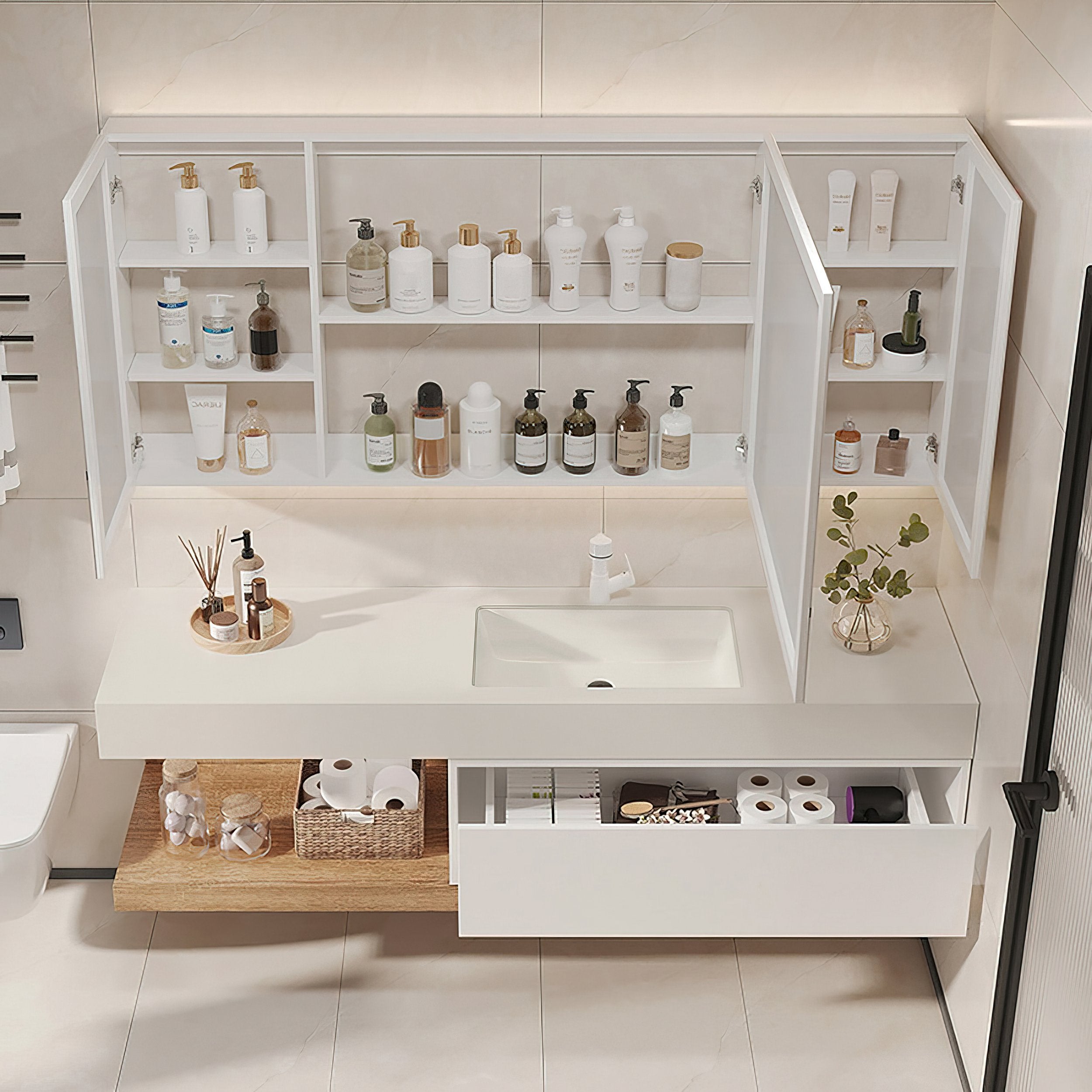 HMR - 59" Modern Floating Bathroom Vanity Set with Sink