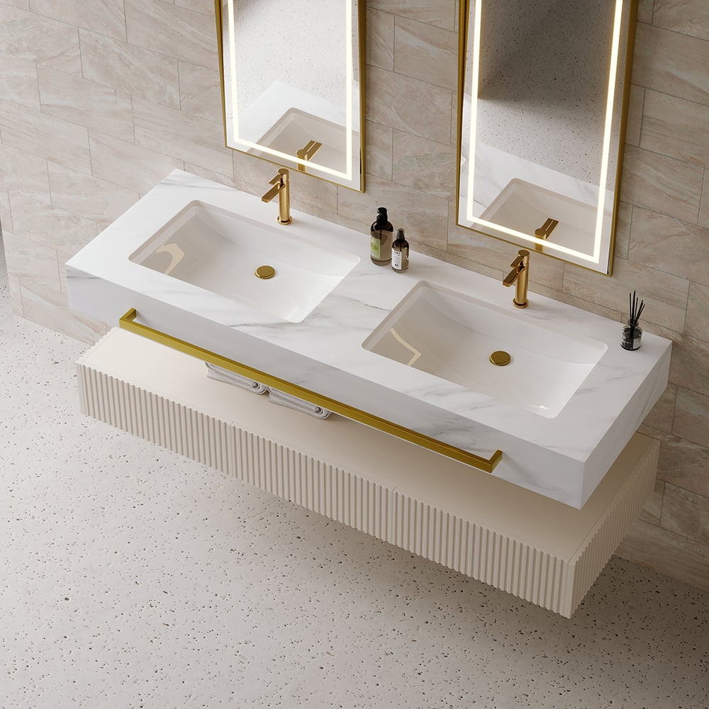 HMR - Bathroom Vanity Series 55.1" Modern Floating Bathroom Vanity White with Double Sinks