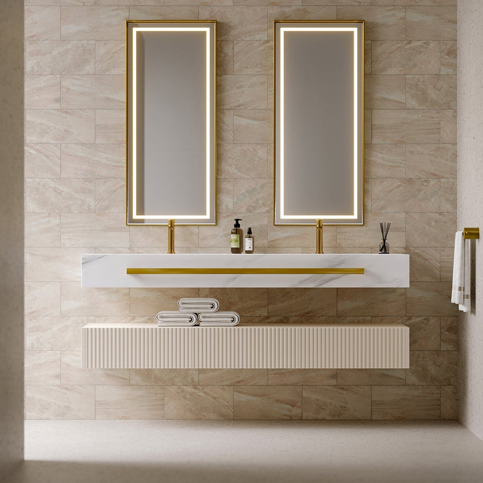 HMR - Bathroom Vanity Series 55.1" Modern Floating Bathroom Vanity White with Double Sinks