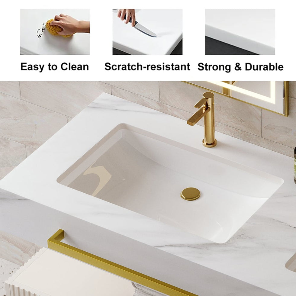 HMR - Bathroom Vanity Series 55.1" Modern Floating Bathroom Vanity White with Double Sinks