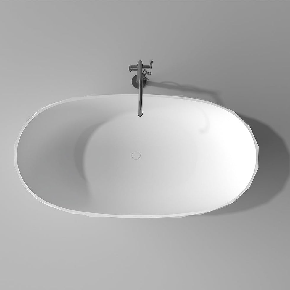 HMR - 64" Modern Oval Diamond-Cut Freestanding Soaking Bathtub White 95.1-Gallon Capacity