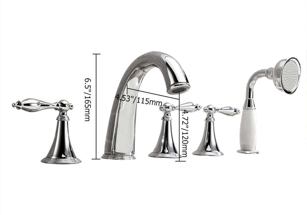HMR - Deck Mounted Roman Bathtub Faucet with Handshower Solid Brass