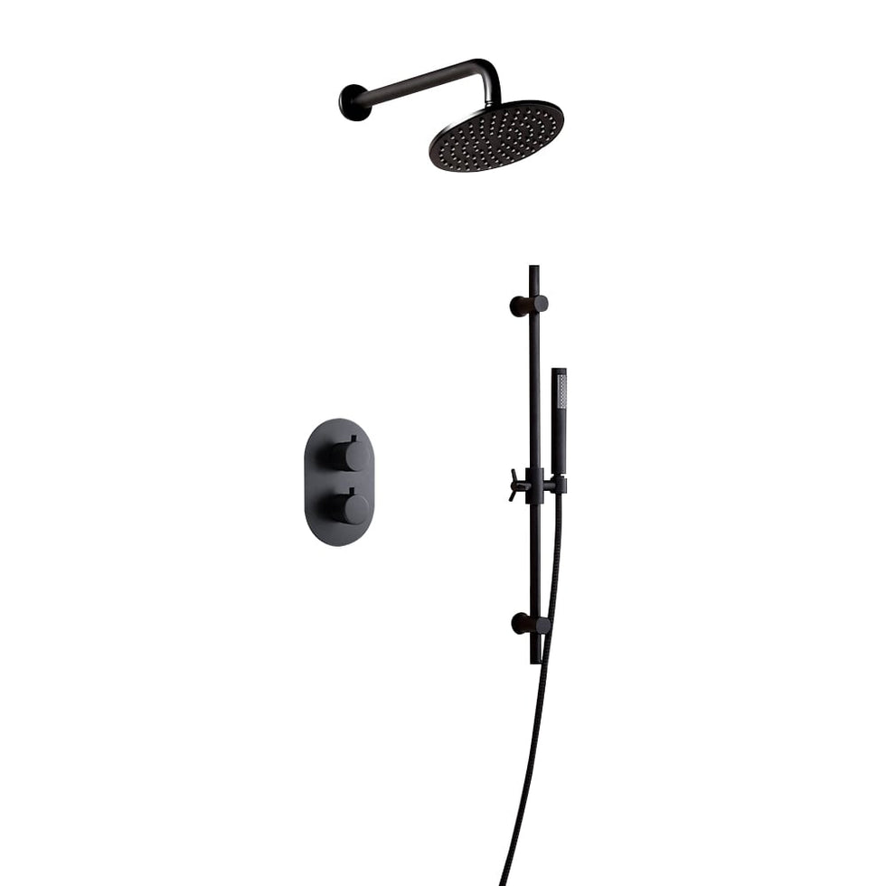 HMR - Modern 12" Black Wall Mounted Rain Shower System with Rainfall Shower Head Solid Brass