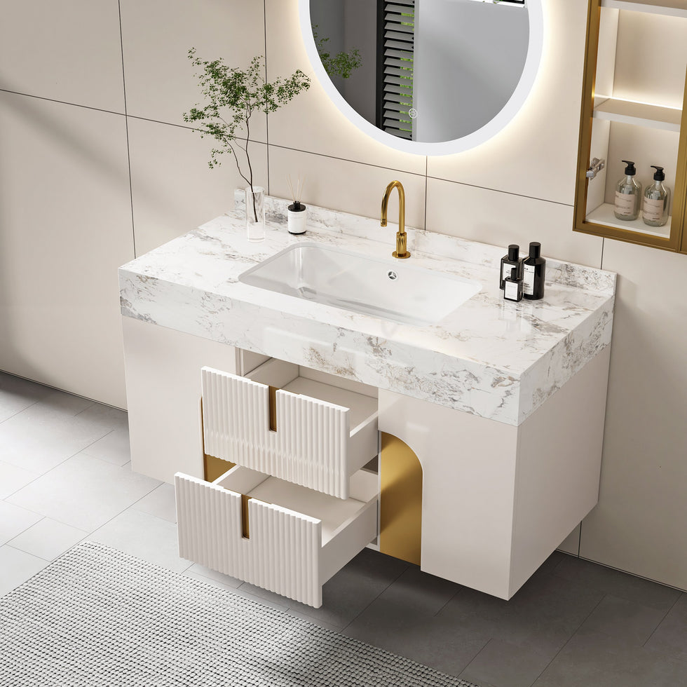 HMR - Artus Series Bathroom Vanity Set 36" Modern Floating Bathroom Vanity Beige with Sink