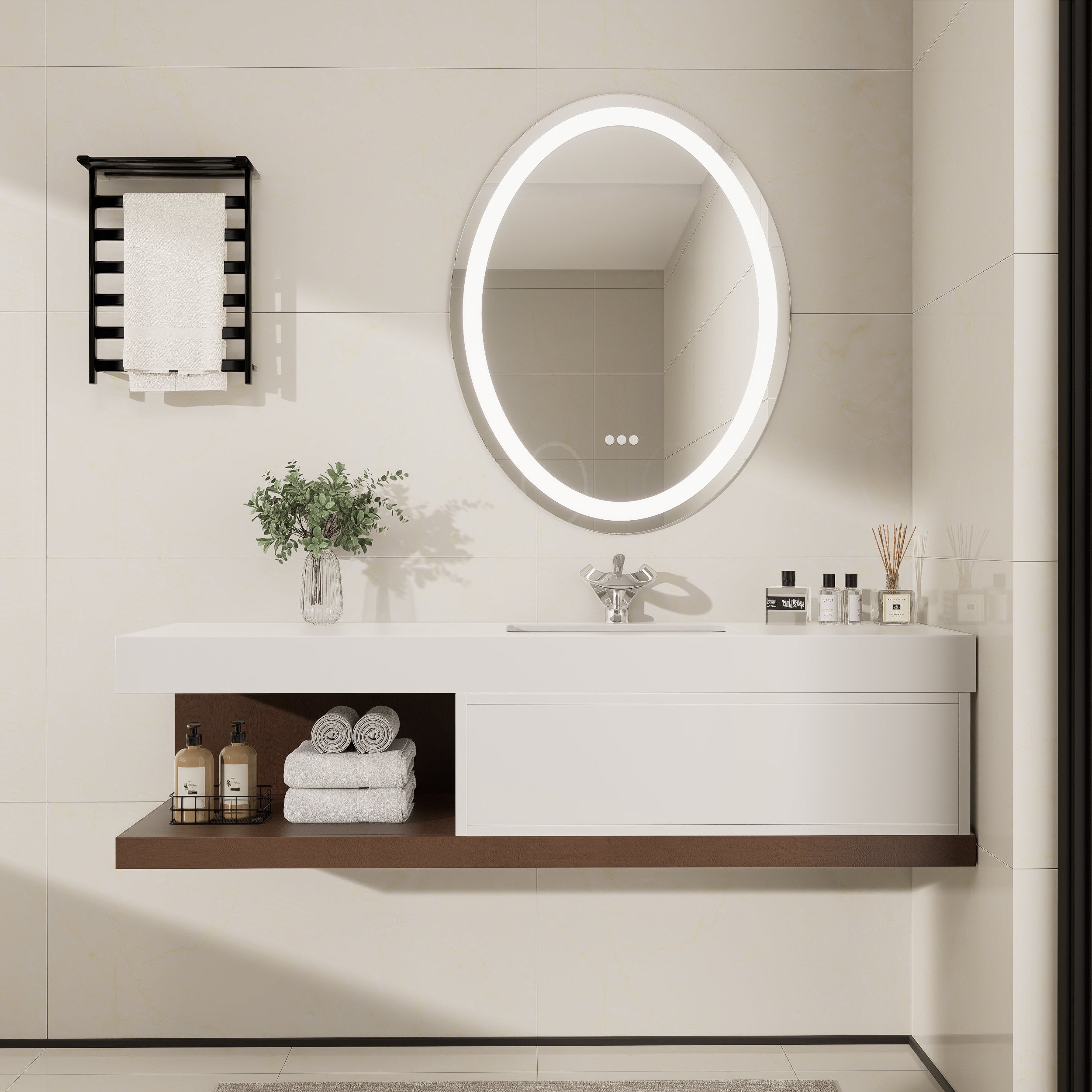 HMR - 59" Modern Floating Bathroom Vanity Set with Sink