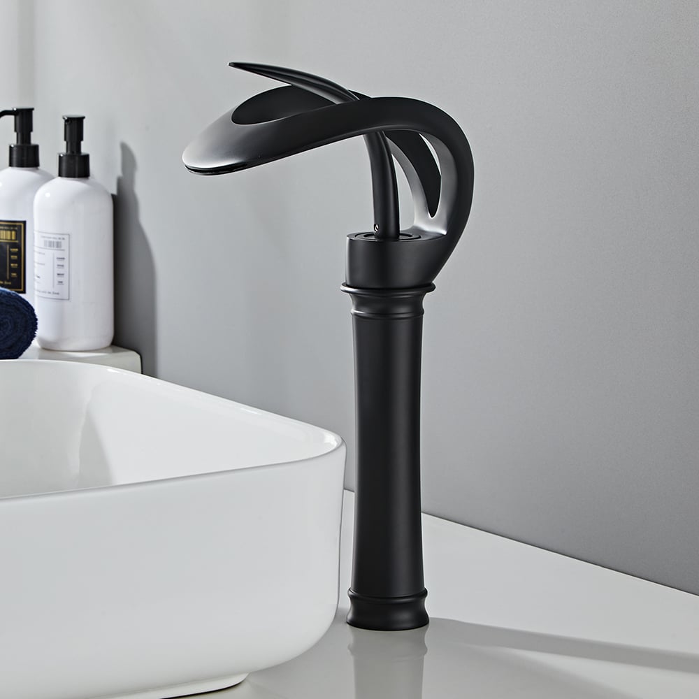 HMR - Modern Elegant Waterfall Bathroom Vessel Sink Faucet Single Handle Solid Brass