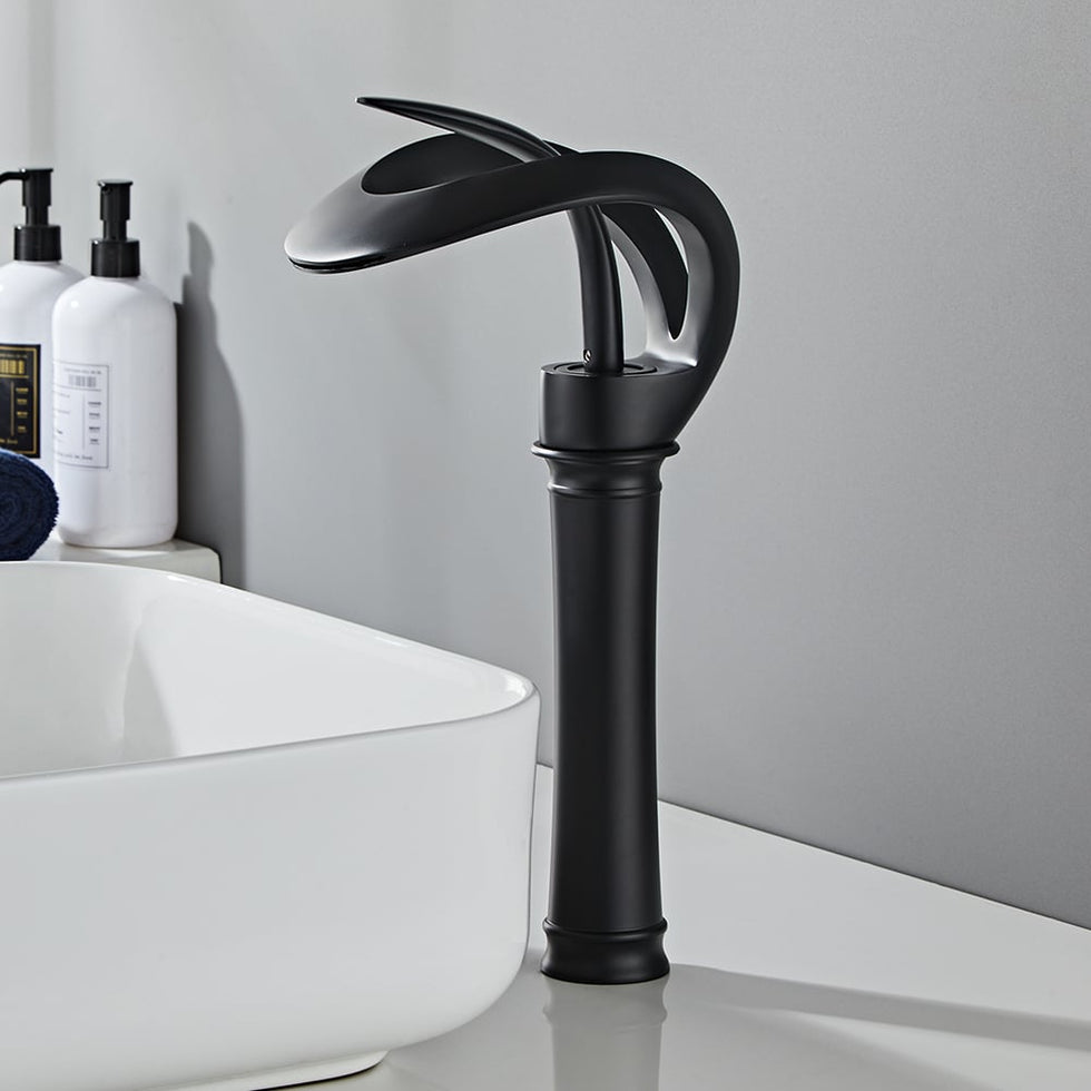 HMR - Modern Elegant Waterfall Bathroom Vessel Sink Faucet Single Handle Solid Brass