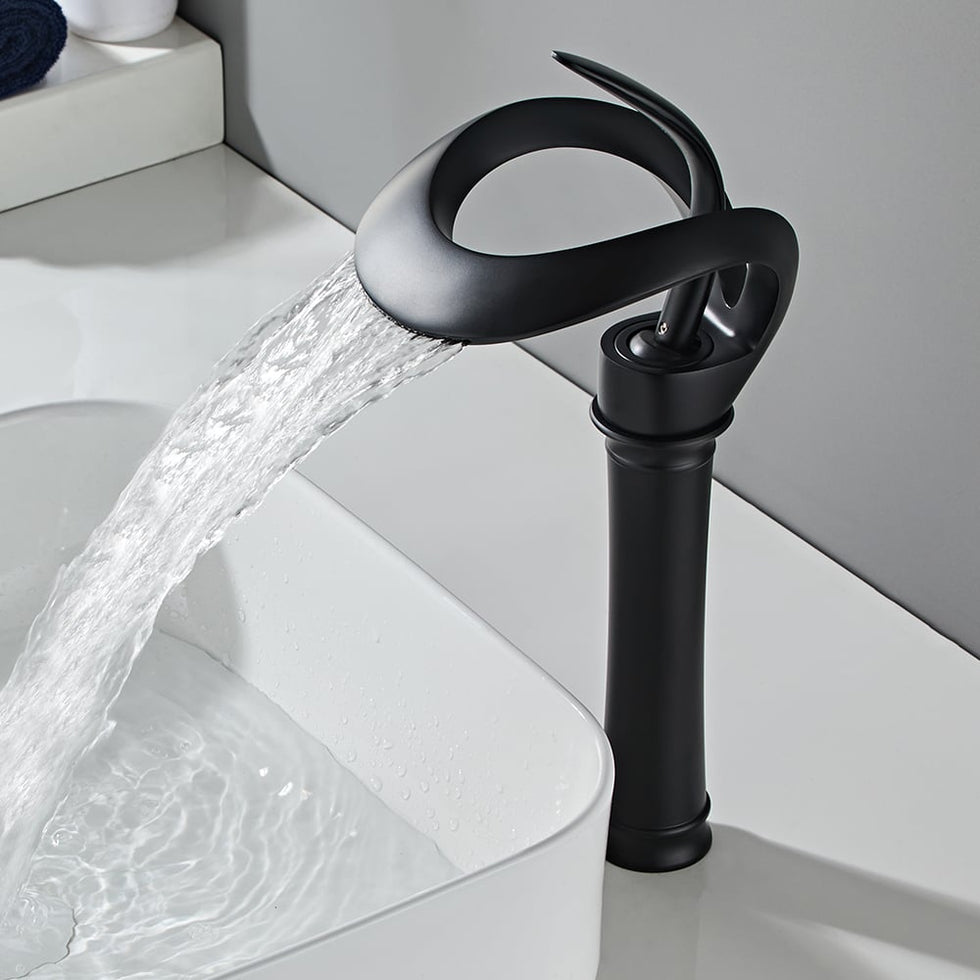 HMR - Modern Elegant Waterfall Bathroom Vessel Sink Faucet Single Handle Solid Brass