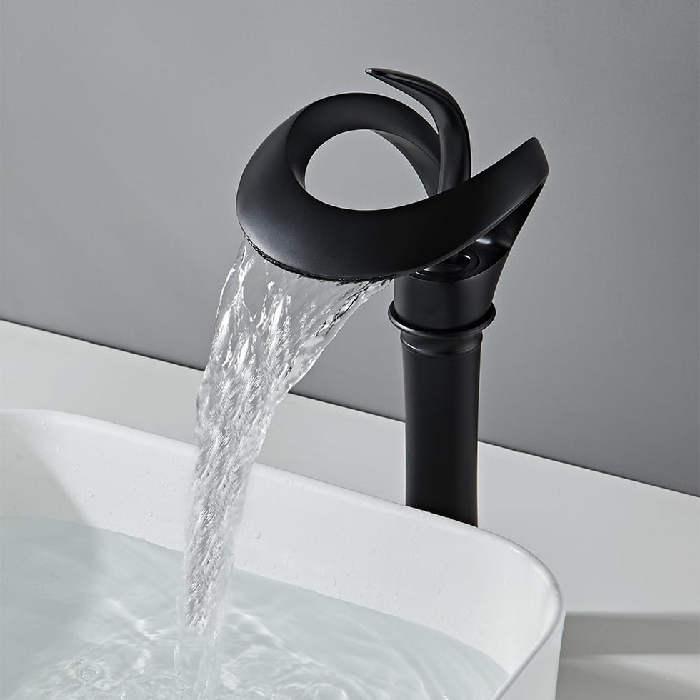 HMR - Modern Elegant Waterfall Bathroom Vessel Sink Faucet Single Handle Solid Brass