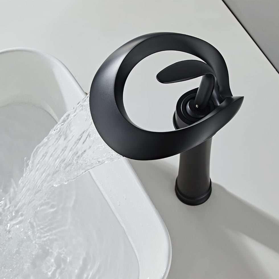 HMR - Modern Elegant Waterfall Bathroom Vessel Sink Faucet Single Handle Solid Brass