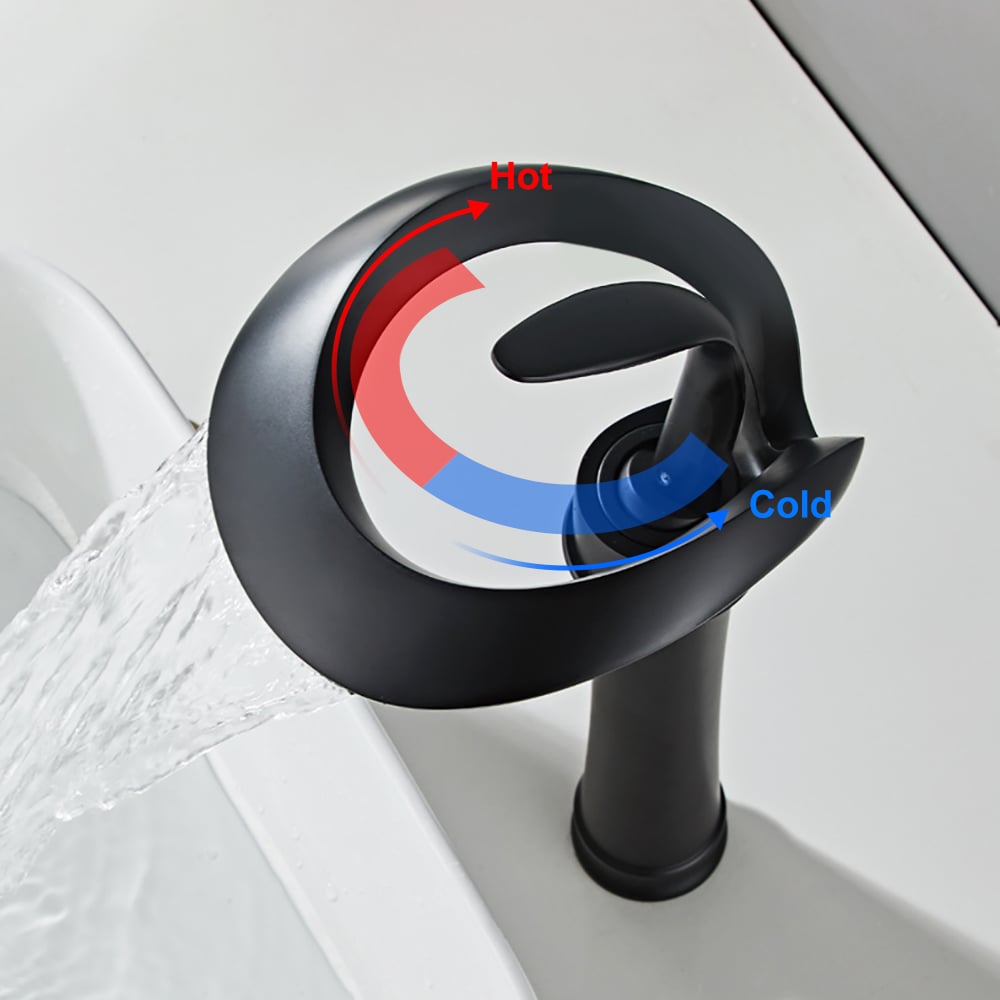 HMR - Modern Elegant Waterfall Bathroom Vessel Sink Faucet Single Handle Solid Brass